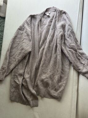 H&M Ribbed Open-Front Cardigan in Light Taupe